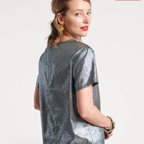 Frances Valentine Empire State Silver Metallic Tee Large NWT - Picture 5 of 5